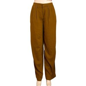Linen Blend Pleated Trousers Brown High Waist Minimalist Pants Womens Sz 0